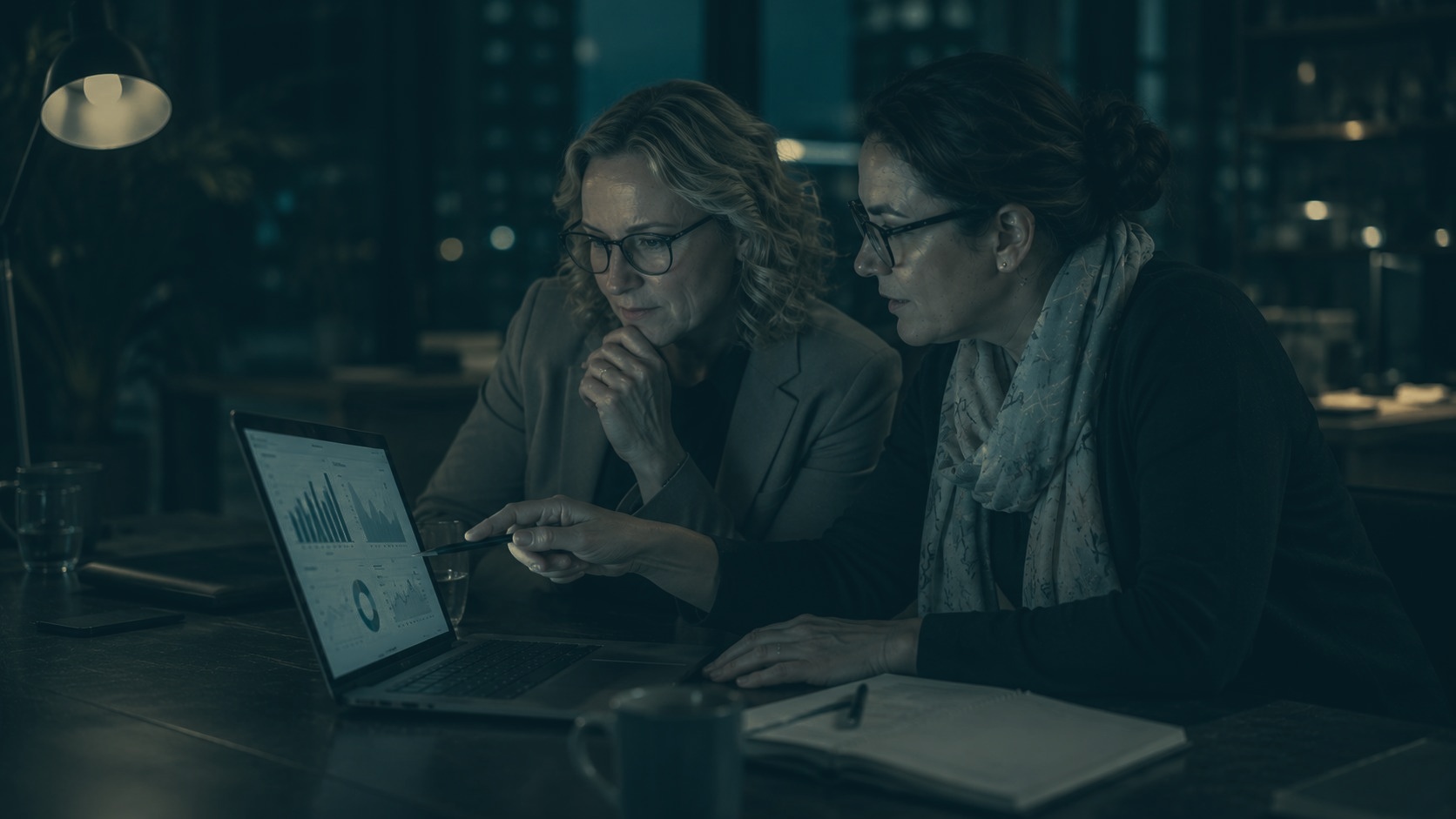 Two consultants analysing data together