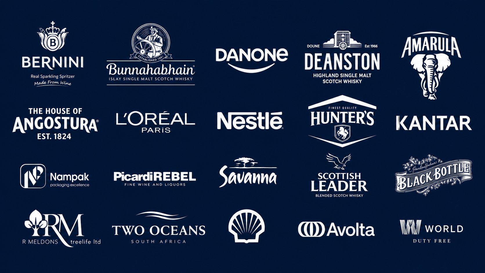 Brands we have worked with including Angostura, Amarula, Danone, L'Oreal, Nestle, Avolta and more